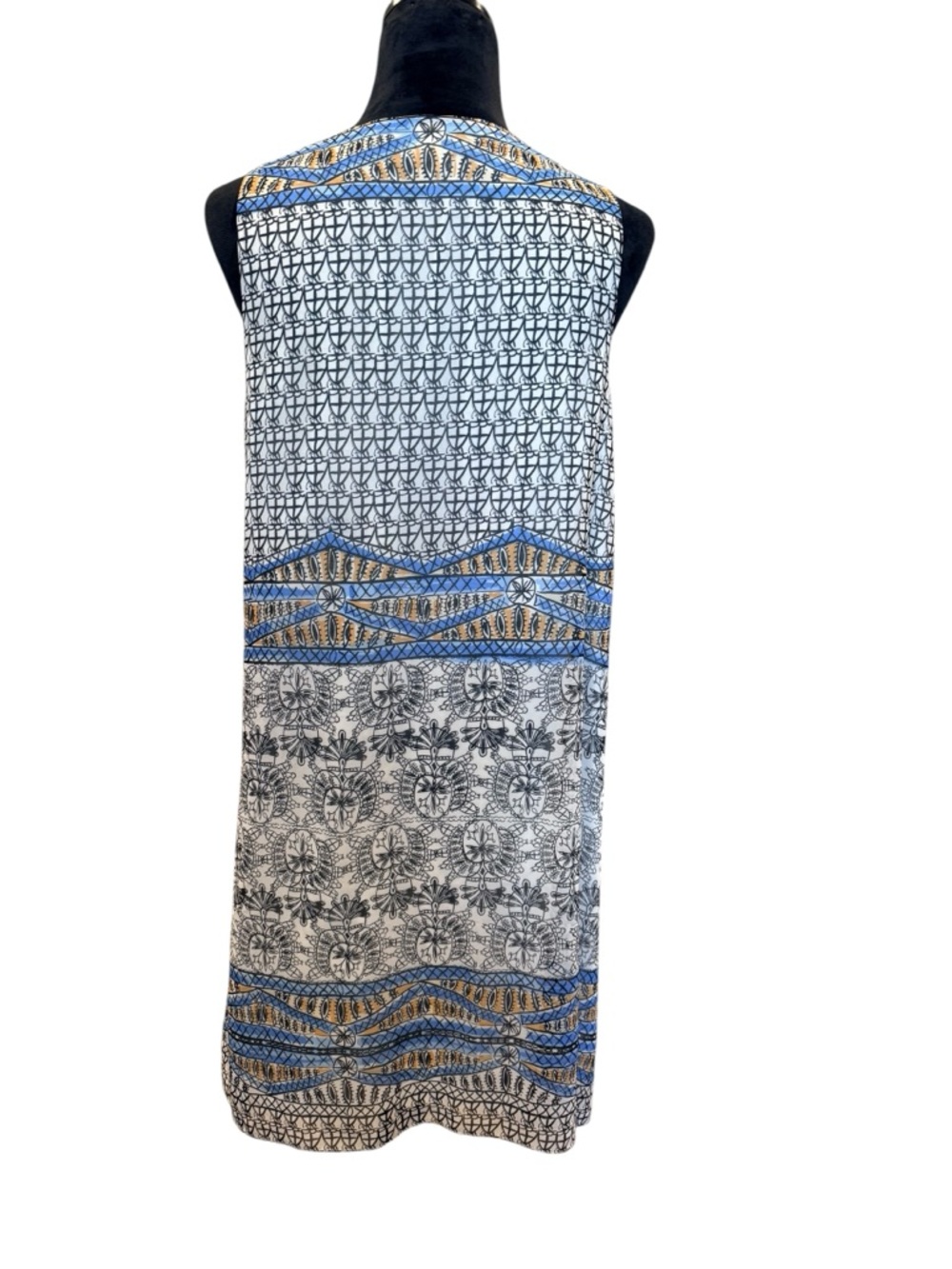 Max Studio Blue White Tribal Print Sleeveless Summer Shift Dress Medium - Picture 3 of 9